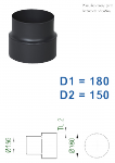 Kouřovod černý - přechod průměr 180 / 150 mm  tl.2