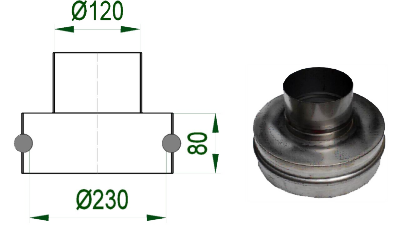 Nerezová převlečná redukce kouřovodu profikrby 120 pro šamotový sopouch 200 (vnější průměr 230 mm) 1 provazec
