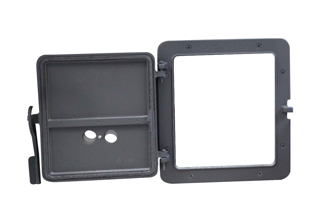 Náhradní díl pro krbová kamna servis THORMA Filakovo - Profikrby s.r.o. Blansko - KERPEN - B - 415 - popelníkové dvířka - kompletní - vroubkované - litinové dveře ke kamnům s rámem a otevírací kličkou - sestava dveří