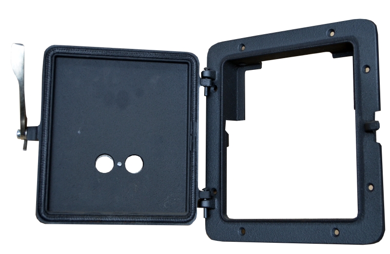 Náhradní díl pro krbová kamna servis THORMA Filakovo - Profikrby s.r.o. Blansko - KERPEN - B - 415 - popelníkové dvířka - kompletní - vroubkované - litinové dveře ke kamnům s rámem a otevírací kličkou - sestava dveří