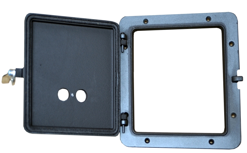 Náhradní přikládací dvířka Thorma servis THORMA Filakovo - Profikrby s.r.o. Blansko - KERPEN b - přikládací dvířka - kompletní - vroubkované - sestava litinových dveří s rámem a tvírací kličkou