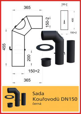 Kouřovod průměr  D150 THORMA Filakovo souprava odkouření Thorma 150 černá