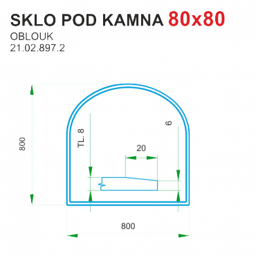 Podložka - sklo pod kamna tloušťka 8 mm Lienbacher 80x80 oblouk