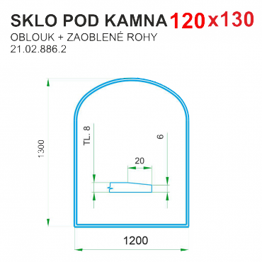 Podložka - sklo pod kamna tloušťka 8 mm Lienbacher 120x130 oblouk
