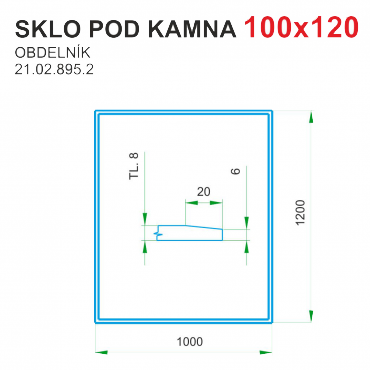 Podložka - sklo pod kamna tloušťka 8 mm Lienbacher 100x120