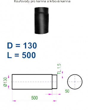Kouřovod 130 V.A.P.K. Roura délky 500 mm - průměr 130 mm   tl.1,5