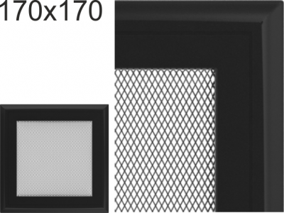 Krbová mřížka Kratki profil rámečku Oskar černá, rozměr 170x170 mm