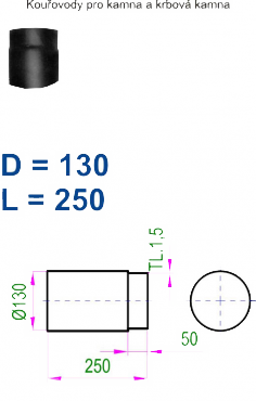 Kouřovod 130 V.A.P.K. Roura délky 250 mm - průměr 130 mm  tl.1,5