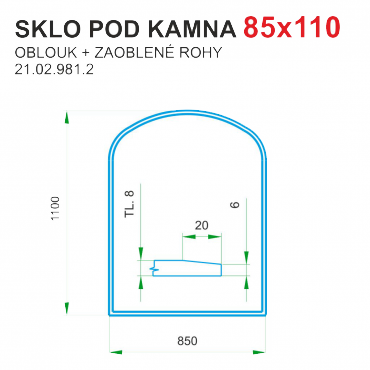 Podložka - sklo pod kamna tloušťka 8 mm Lienbacher 85x110