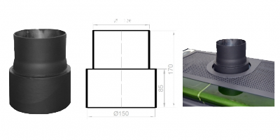Kouřovod černý - přechod V.A.P.K. průměr 150 / 120 mm  tl.1,5