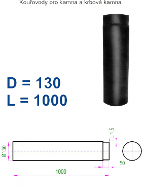 Kouřovod 130 V.A.P.K. Roura délky 1000 mm - průměr 130 mm   tl.1,5