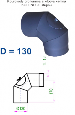 Kouřovod 130 V.A.P.K. Koleno 90° - průměr 130 mm - čistící   tl.1,5