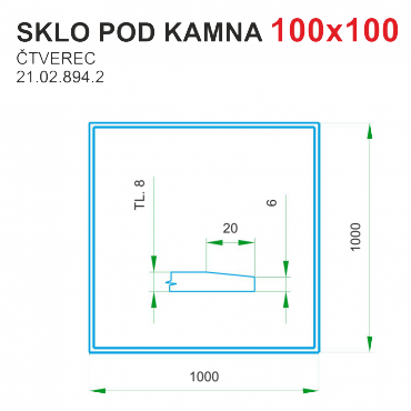 Podložka - sklo pod kamna tloušťka 8 mm Lienbacher 100x100
