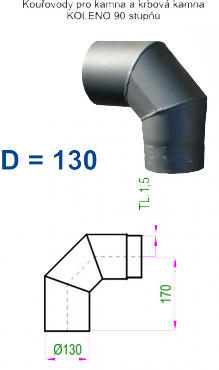 Kouřovod 130 V.A.P.K. Koleno 90° - průměr 130 mm   tl.1,5