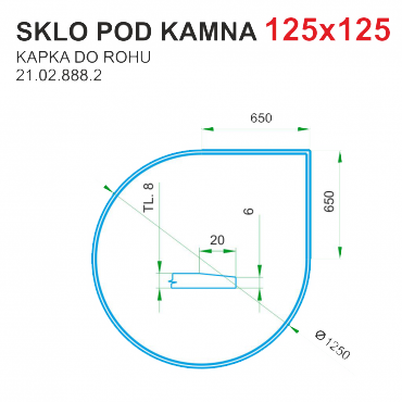 Podložka - sklo pod kamna tloušťka 8 mm Lienbacher 125x125  tvar kapka