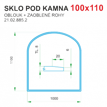 Podložka - sklo pod kamna tloušťka 8 mm Lienbacher 100x110 oblouk