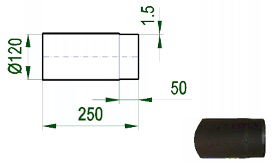 Kouřovod 120 V.A.P.K. Roura délky 250 mm - průměr 120 mm   tl.1,5
